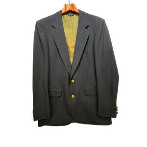 Bill Blass Mens Old Money Wool Blazer Suit Jacket Navy Blue Gold Button